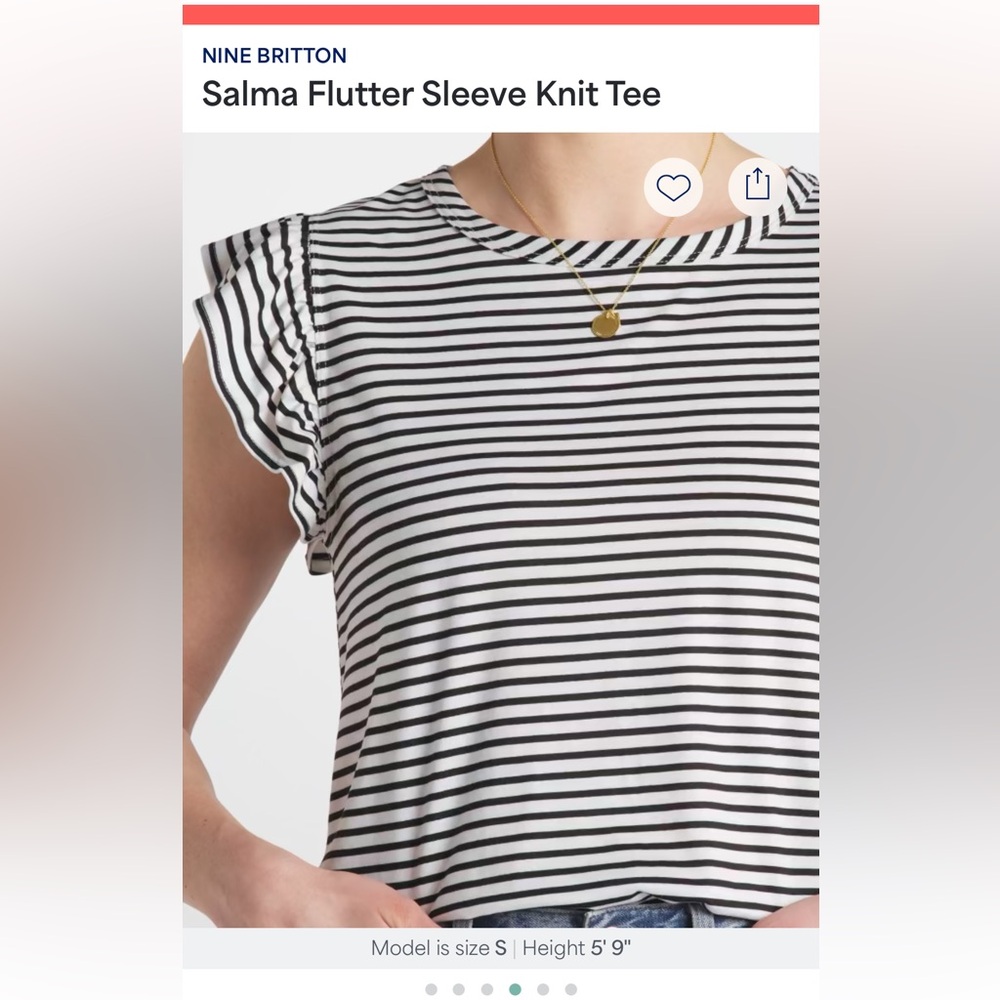 Nine Britton Striped Black and White Women's Top Flutter Sleeve